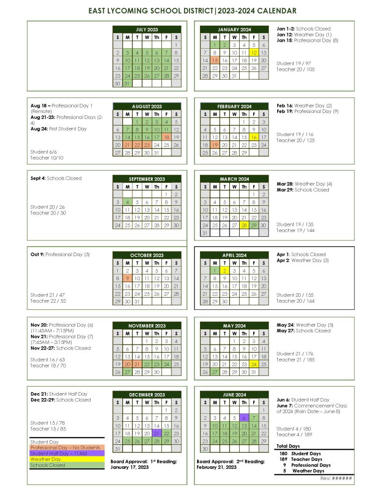 School Year Calendar East School District