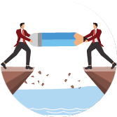 Two people carrying a giant pencil together